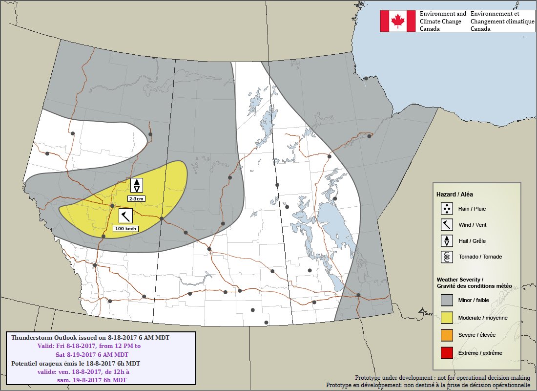 HouckisPokisewx's tweet image. Slight Risk of severe thunderstorms in the Edmonton, Red Deer and Lloydminster regions large hail, damaging winds #abstorm #PASPC