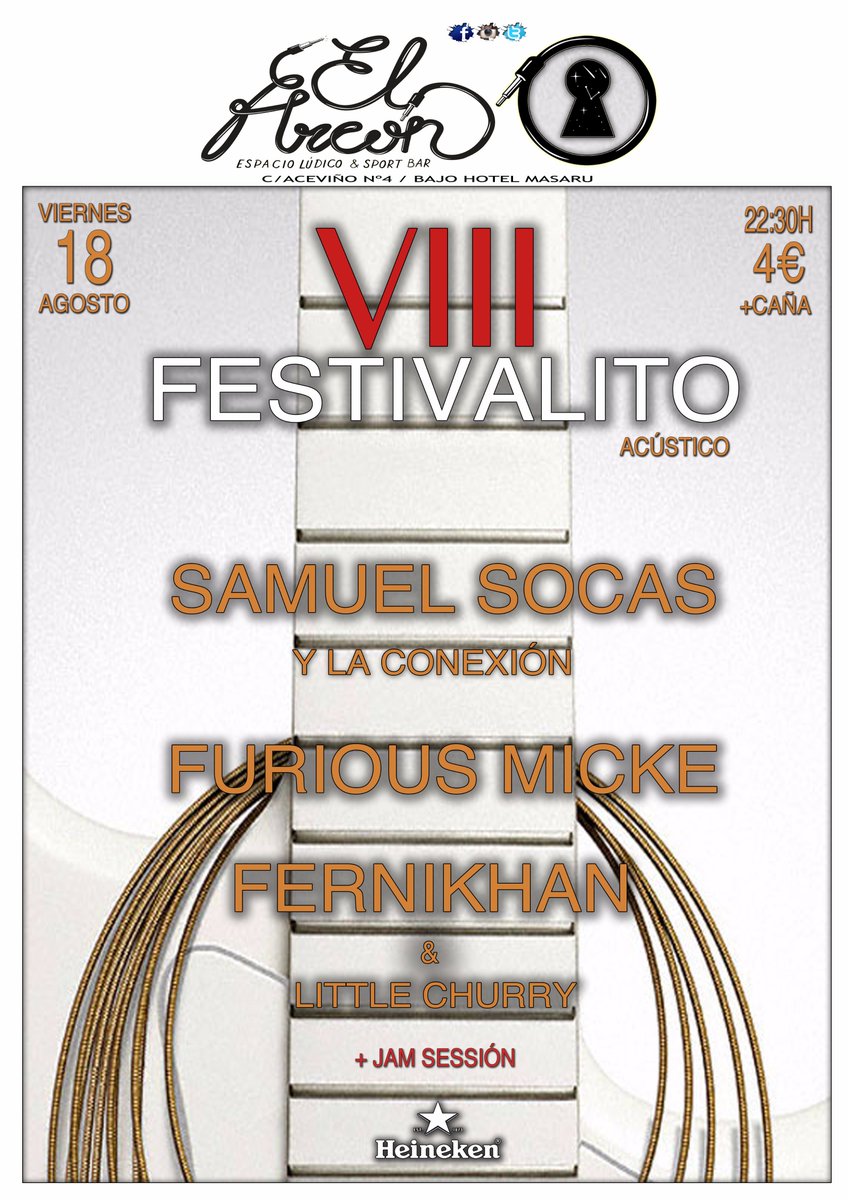 EspacioArcon's tweet photo. Este fin de semana en el Arcón:
Esta noche: VIII Festivalito Acústico
Mañana Sábado: Noche de Jazz y Jamsession https://t.co/nL4sksIa6i