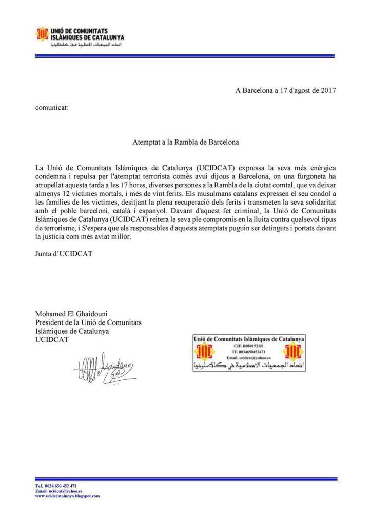 Si ens divideixen ells guanyen. Sempre juntes. Comunicat de les comunitats islàmiques. #Rambles #NoPasarán  #StopIslamofòbia