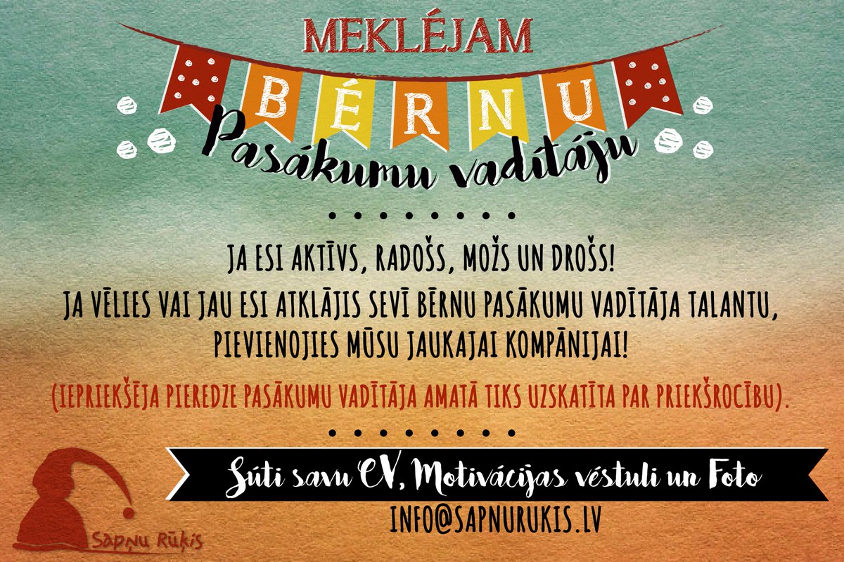 Ballites's tweet image. Vēlies pievienoties mūsu draudzīgajam bērnu pasākumu vadītāju pulciņam?!
Sūti pieteikumu uz info@sapnurukis.lv un tiekamies pārrunās!