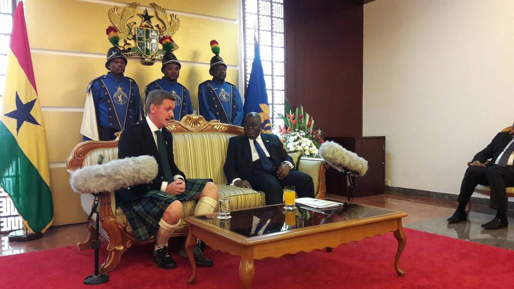 walkeriain's tweet photo. Delighted to present credentials to HE @NAkufoAddo. W/ Claire, @GavinDCook, @annupvyas, @PhilipSmithDFID &amp; Steven (35 years service at BHC) https://t.co/GIYH3F0ksa