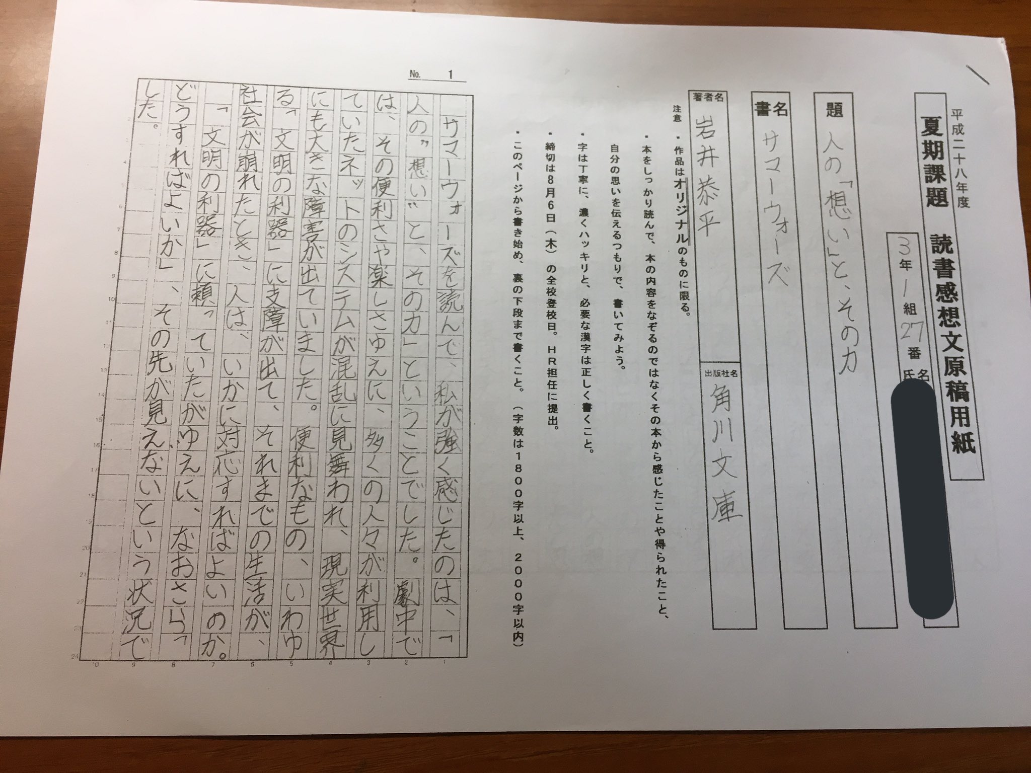 とりせんエンチョー 去年の高校3年生のサマーウォーズについて書いたところ入選しました 読書感想文で悩んでいる人には参考として載せて置きます サマーウォーズ 読書感想文 とりせんエンチョー 去年の高校3年生のサマーウォーズについて書いたところ入選しました 読書感想文で悩んでいる人には参考として載せて置きます サマーウォーズ 読書感想文