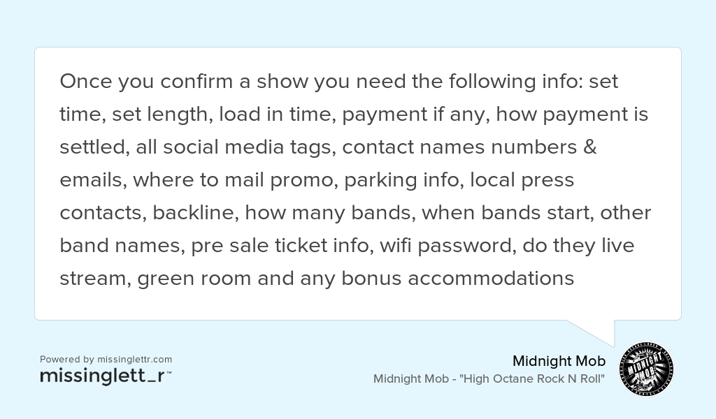 "This respect extends to the security, bartender, sound guy, stage manager, owner, the dude in the..." goo.gl/BTEf3F #Music