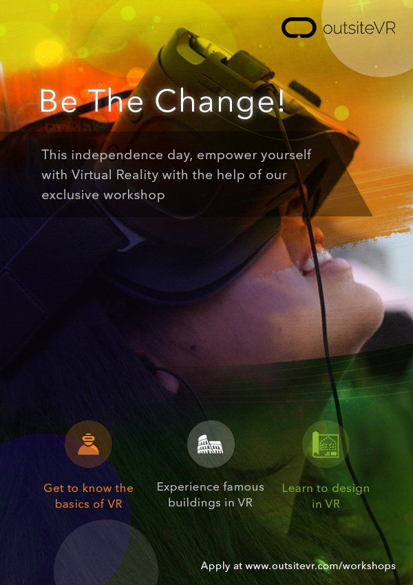 outsiteVR's tweet photo. #EmpowerYourself #BeTheChange #VR #Workshop #MakeinIndia #DigitalIndia
Apply : https://t.co/HgqhdZW8kl
#OutsiteVR https://t.co/ybCKuGbPV3
