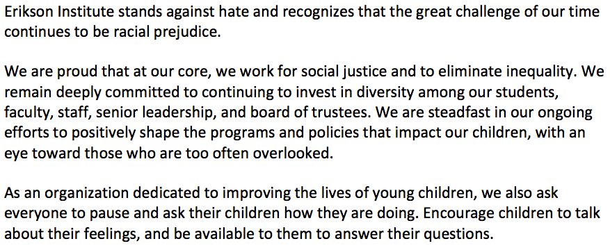 A statement from Dr. <a href="/GeoffNagle/">Geoff Nagle</a>, Erikson Institute president and CEO: