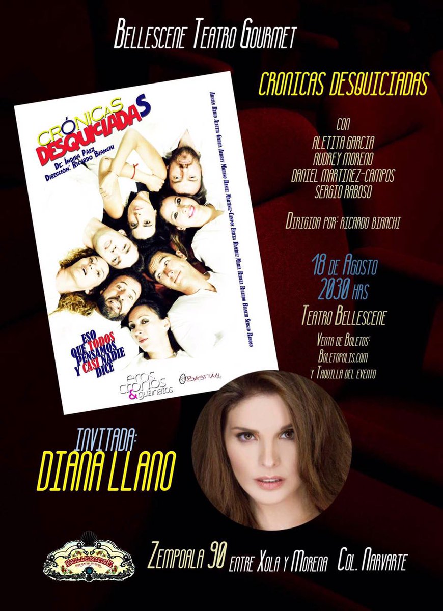 Hoy no dejes de ver a <a href="/llano_diana/">Diana Llano</a> en #cronicasdesquiciadas <a href="/Ponchote/">Ponchote</a> <a href="/Adrianrubioo/">Adrian Rubio</a> <a href="/mariarebecazep/">Maria Rebeca</a> <a href="/ricardobianchia/">Ricardo Bianchi</a>