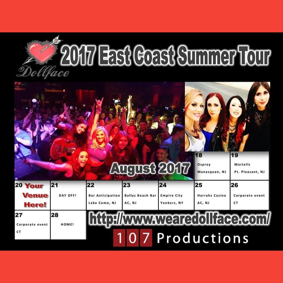 The <a href="/WeAreDollface/">Dollface</a> East Coast Summer Tour officially starts today. Check out the band's website for show times. #allgirlband #tour