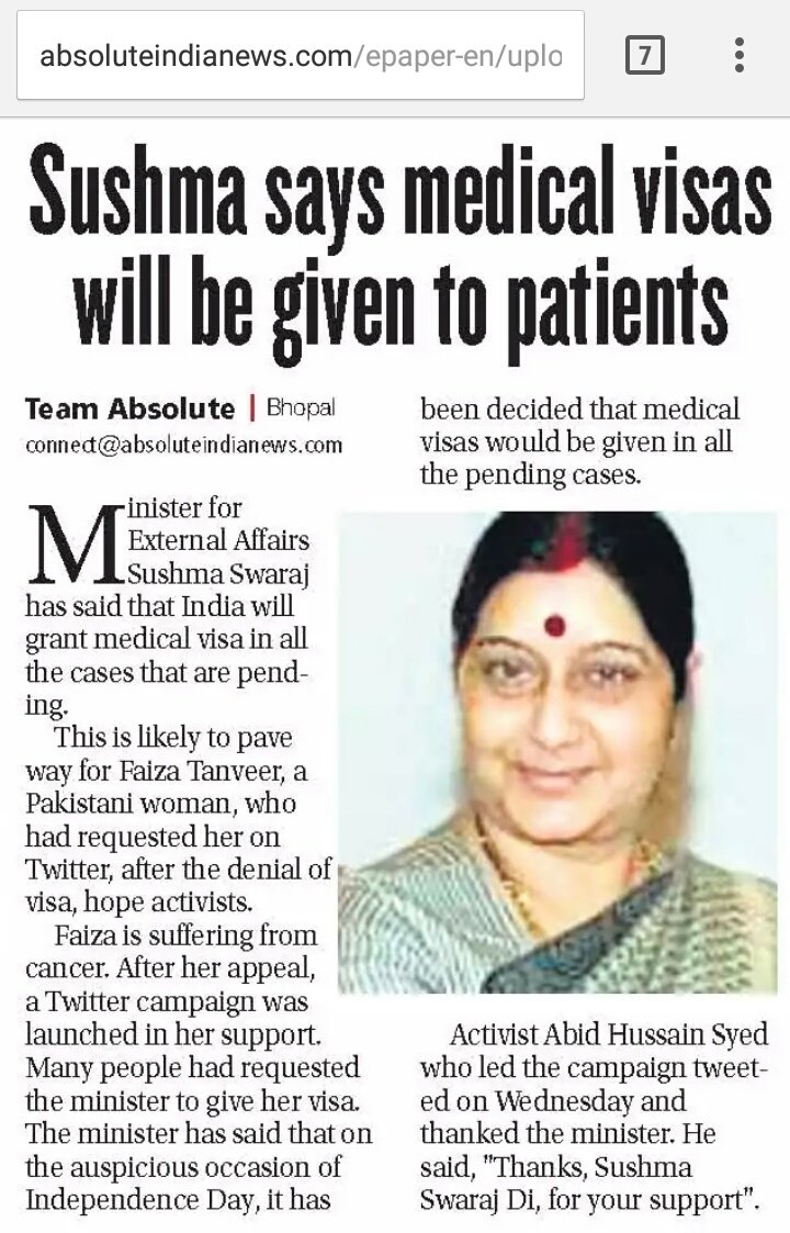 Aapka_abid's tweet photo. @SushmaSwaraj Di #Helpfaiza ke bahot shukriya
@FaizaTanveer8 @indscribe @rushrk1 @Geeta_Mohan @TheRahulSS @akshayhunka @MEAIndia @ravinitesh https://t.co/RkBvutRbKj