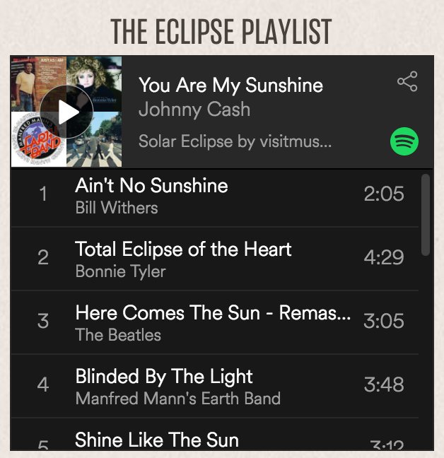 Of COURSE there’s a #MusicCityEclipse playlist. This is MUSIC City, after all. Check it out: visitmusiccity.com/eclipse #Eclipse2017