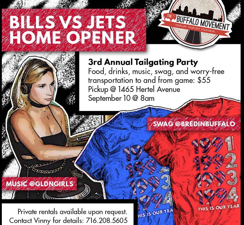Need transportation to the Bills home opener on 9/10 and looking for a great tailgate? Reserve your spot: goo.gl/Ui4xuy