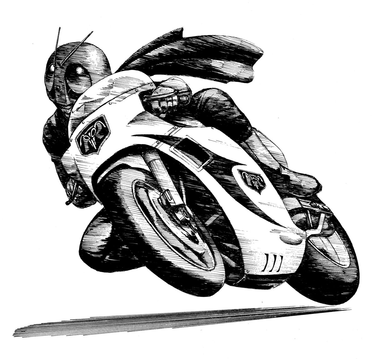 たまさん大王 よろず工房たまや 代表 本日は バイクの日 だそうです 過去に描いていた バイクがらみの仮面ライダーの イラストなど 仮面ライダー 仮面ライダーv３ サイクロン ハリケーン