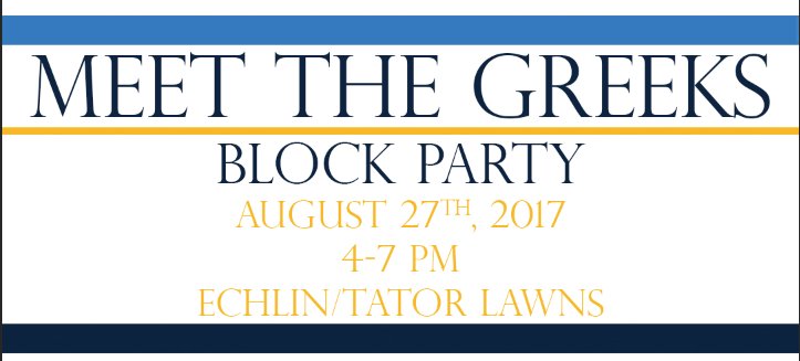 QUFSL's tweet photo. Mark your calendars! The Meet the Greeks Block Party is just over a week away! https://t.co/a3B2DJe76H