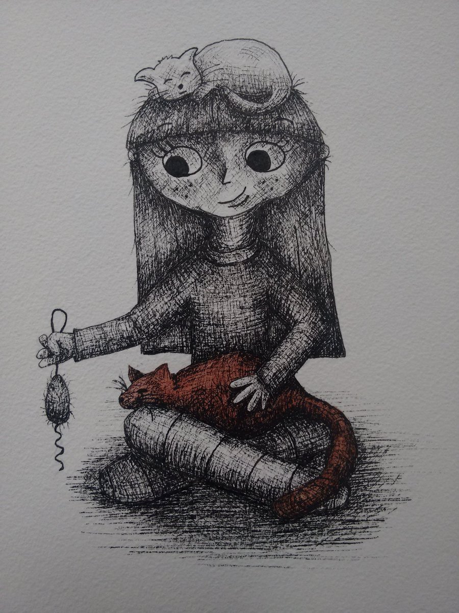 H_Penlington's tweet photo. Maisie playing with the neighbour's #cats for this week's #colour_collective @Clr_Collective #cordovan #kidlitart https://t.co/sAbnRpufu3