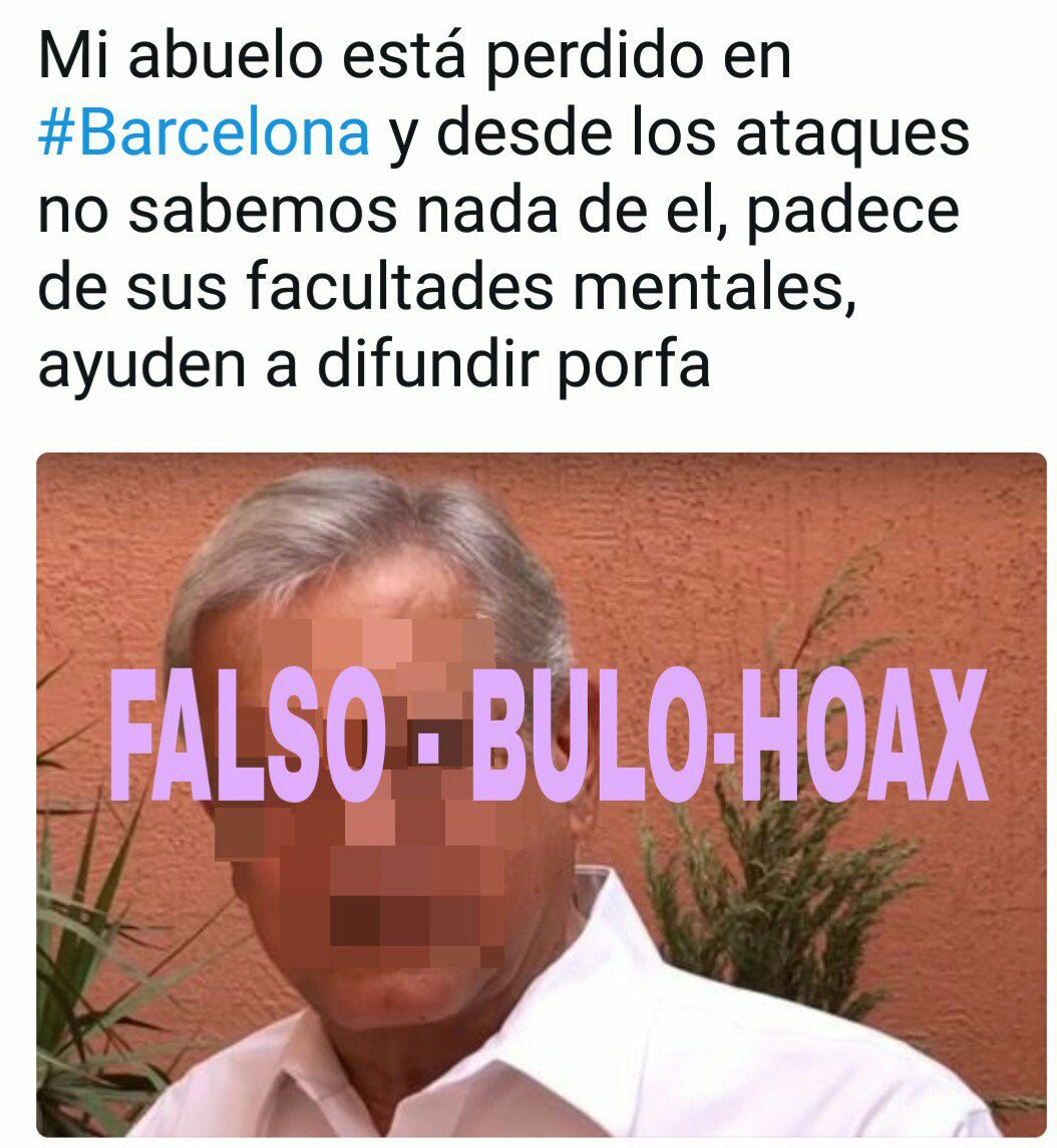 guardiacivil's tweet photo. Esta persona NO está desaparecida tras el atentado de #Barcelona
Si recibes este mensaje no lo reenvíes, es un #Bulo #Hoax https://t.co/xqKutJLpC9