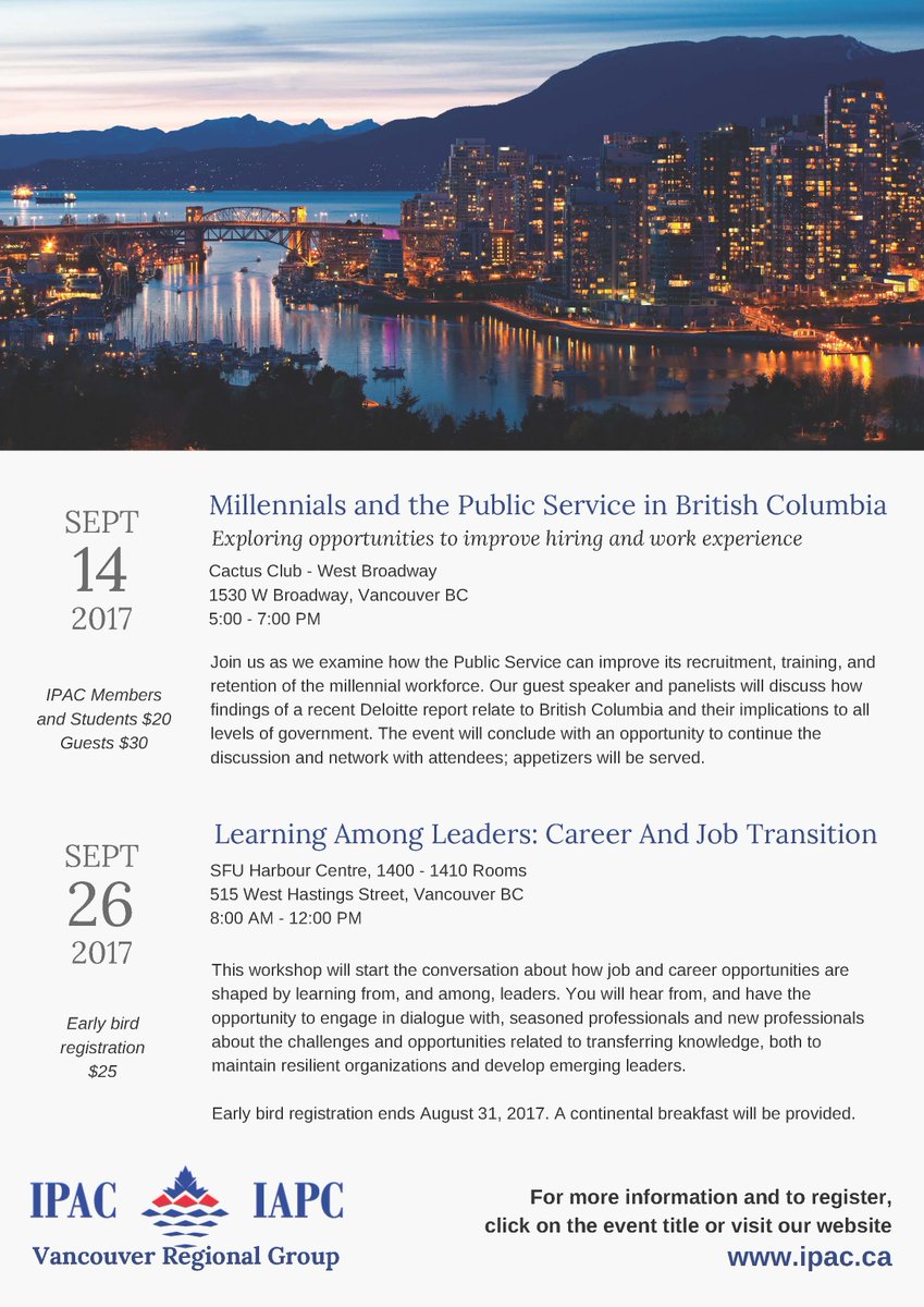 Governexx's tweet photo. September @IPAC_IAPC events here in Vancouver

Register for:
Sept 14: https://t.co/wNFMDnTkg4
Sept 26: https://t.co/E8a5VItTJR https://t.co/Bbx9MQNbzn