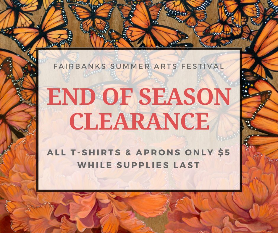 All 2017 t-shirts &amp; aprons are on sale for only $5.00! Order online at fsaf.org/shop.php or call 907.474.8869. Local pick up only.