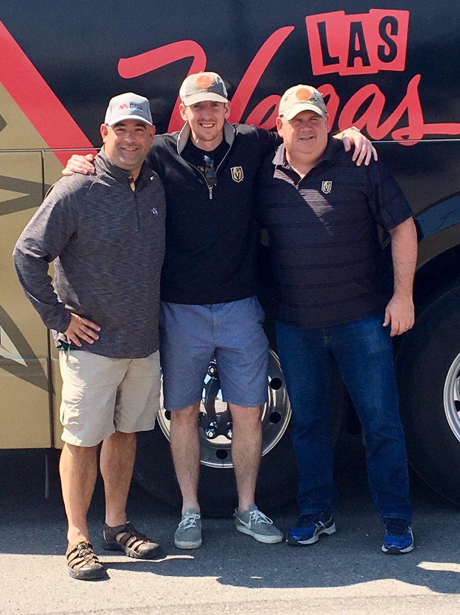 Me, <a href="/EricTosi/">Eric Tosi</a> and <a href="/garylawless/">gary lawless</a> in Bozeman hockey hats. To support the new rink here, go to gallantinicefoundation.org. #VGKRoadTrip