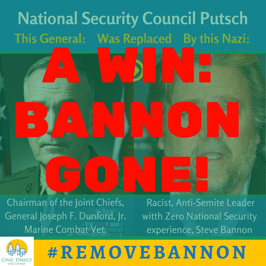 civicdirect's tweet photo. Another #win!  #bannon is #gone!  #removebannon #stopracism #stopbannon #nazi #antisemite #racist #trumpnext #impeachtrump #resigntrump https://t.co/q1n0XhPMk0