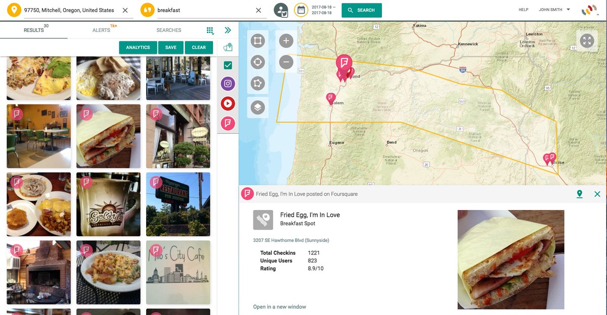 echosec_search's tweet image. A million destined for the #OregonEclipse this wknd. Where to camp? What about brunch? Beaches? 1 geofence, many keywords. #Echosec