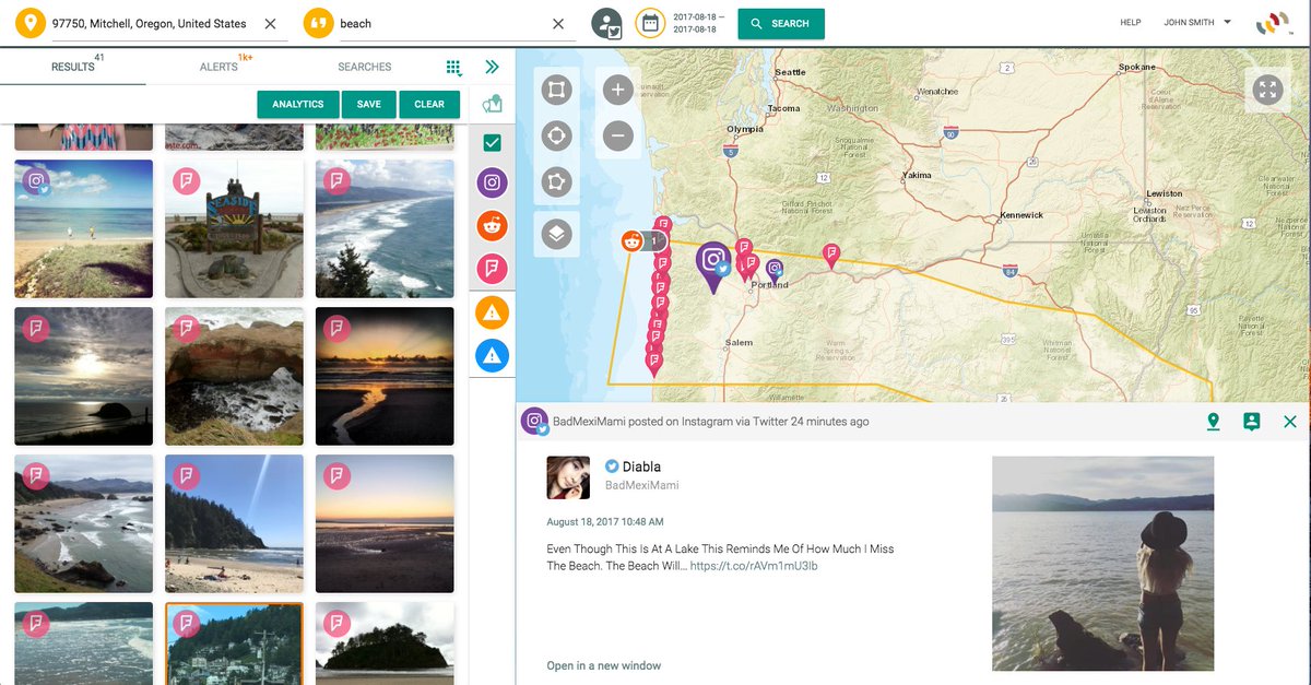 echosec_search's tweet image. A million destined for the #OregonEclipse this wknd. Where to camp? What about brunch? Beaches? 1 geofence, many keywords. #Echosec