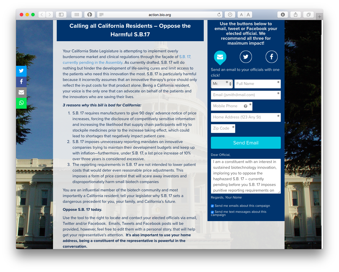 MONSANTO main Washington D.C. lobby arm Bio(dot)org ralliies troops to keep drug prices high in California #sb17 action.bio.org/4y7yd1h
