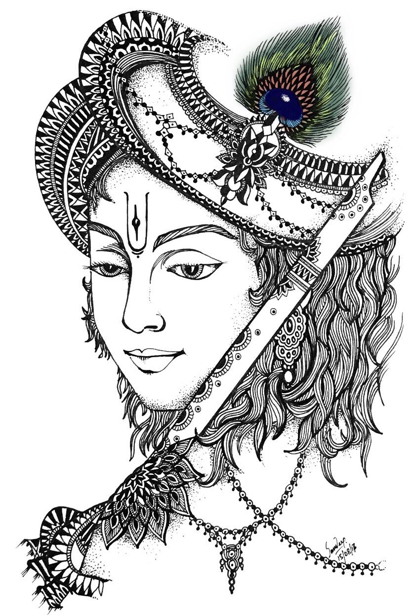 Lord Krishna Drawing by Vishwas Nagmode - Fine Art America