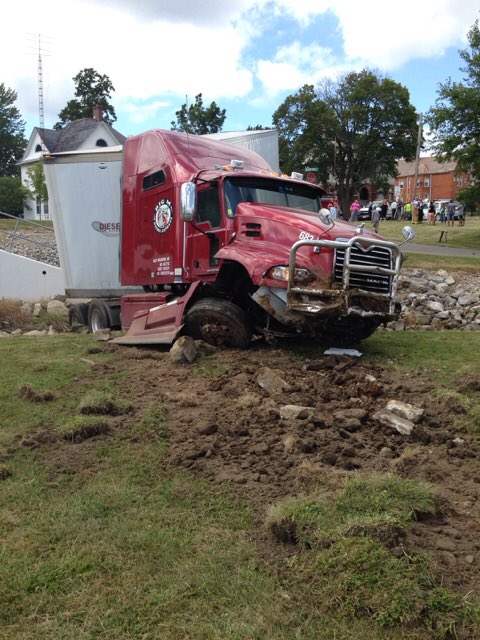 SDGNewsgroup's tweet photo. Semi goes left of center, South Gamble, Shelby. Hits other autos, crashes into spillway.  Several transported to hospital, driver detained. https://t.co/j6YIi3AVh4