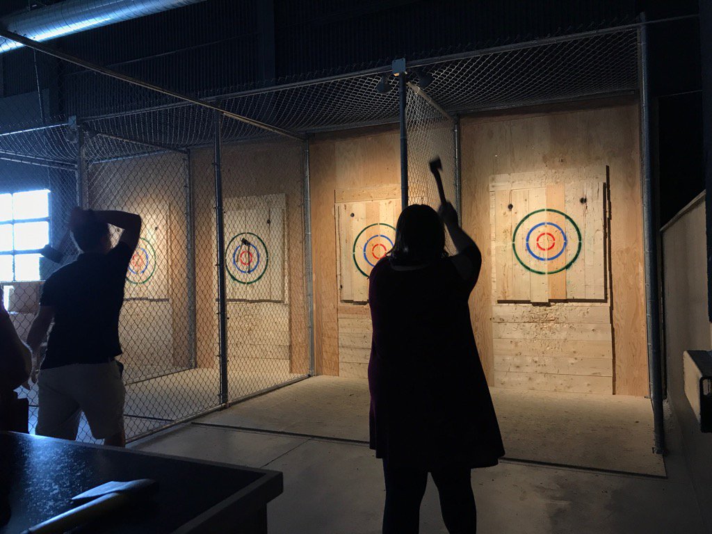 This was today for our @KROCKCentre team at Kingston #AxeThrowing #fun #StressReliever #OfficeCompetition #Again