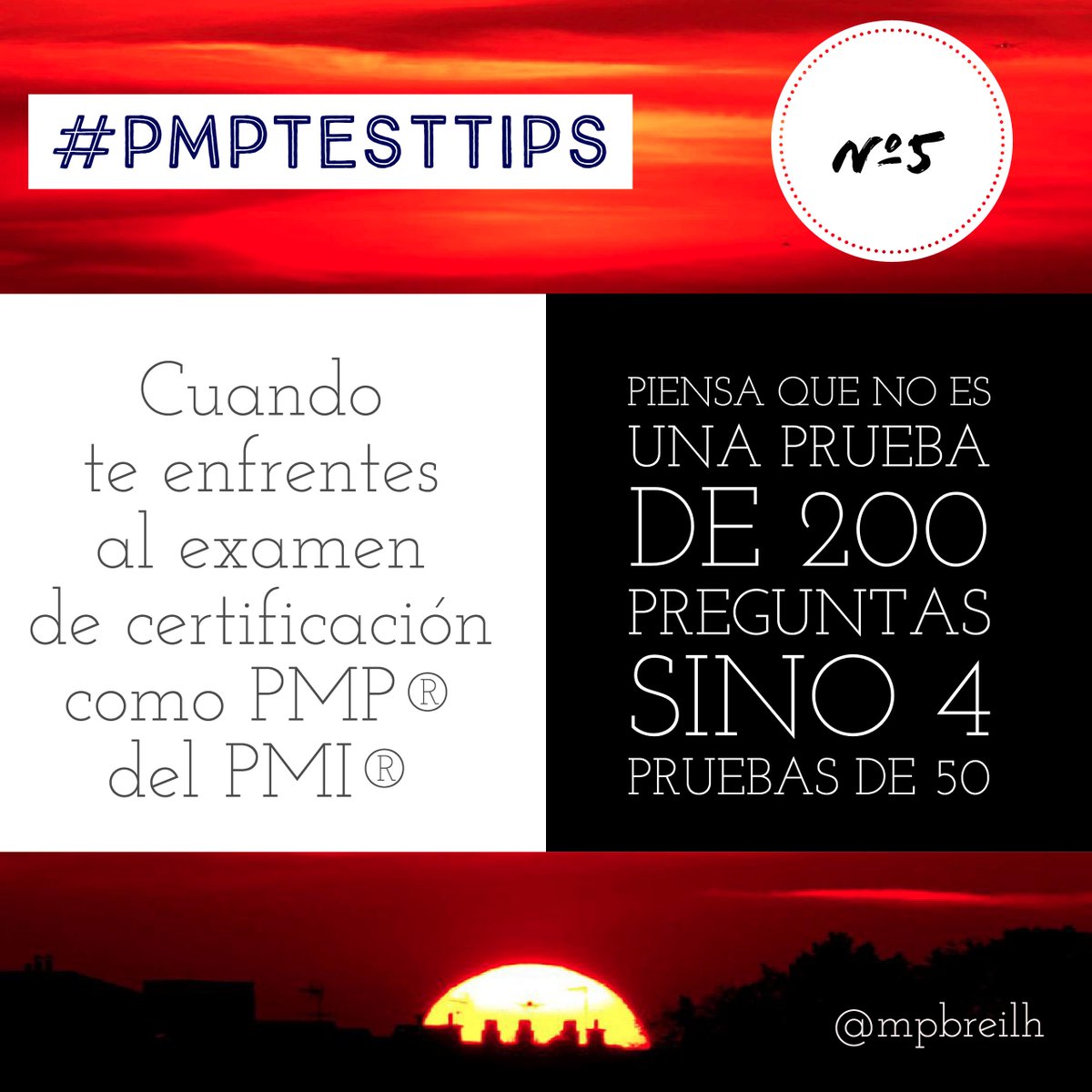 mpbreilh's tweet photo. #PMPTestTips Cuando enfrentas un examen muy largo tu cerebro se estresa de anteman. Piensa que no es un examen de 200 sino 4 de 50 preguntas https://t.co/bGOOjvqewO