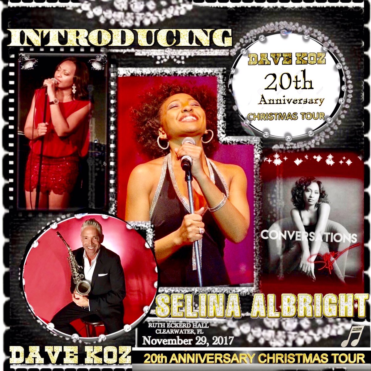 GoddessBuzz's tweet photo. Dave Koz 20th Anniversary Christmas Tour Introducing singer @SelinaAlbright @RuthEckerdHall 11/29 @DaveKozMusic #davekozlive #goddessbuzz https://t.co/jpwGslUvxs