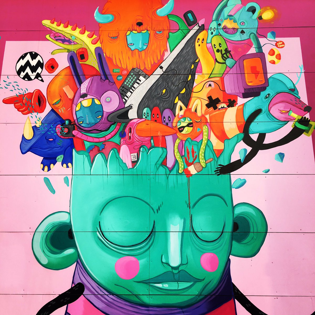seekingseattle's tweet photo. She wears a tranquil face, but has a lot on her mind. Enjoy this bit of street art along Thomas St btwn Dexter Ave N and 8th Ave N. https://t.co/oYnGKZzowM