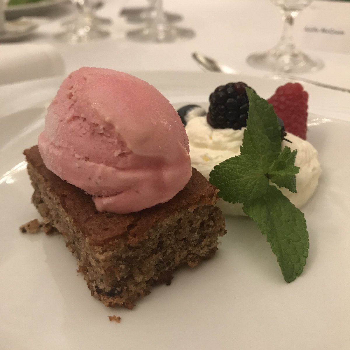 The finale... Walnut &amp; Orange Cake w/Sorbet &amp; Forest Fruit #BratislavaFAM