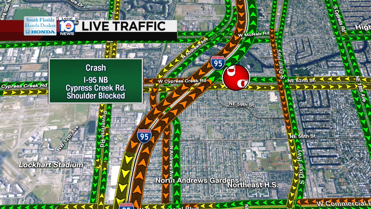 CRASH: I-95 NB & Cypress Creek Rd. A shoulder is blocked. #TRAFFIC https://t.co/krMdDk7Ix6