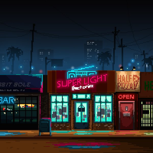 StriderCT's tweet photo. The wonderful #80es nights in @bomb998998's masterful #pixelart backgrounds https://t.co/W0qS1RyPOz