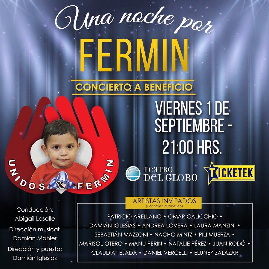 TEATRO POR FERMIN!
Te acercamos a los más grandes de la comedia musical para compartir su música y ayudar a Fermin!
🎟bit.ly/UNPFermin