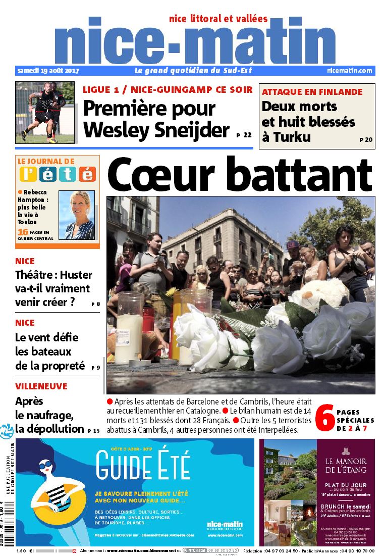 Nice_Matin's tweet photo. Dans Nice-Matin de demain, retrouvez six pages spéciales consacrées aux attentats perpétrés en Espagne. https://t.co/yufSqLcmOy
