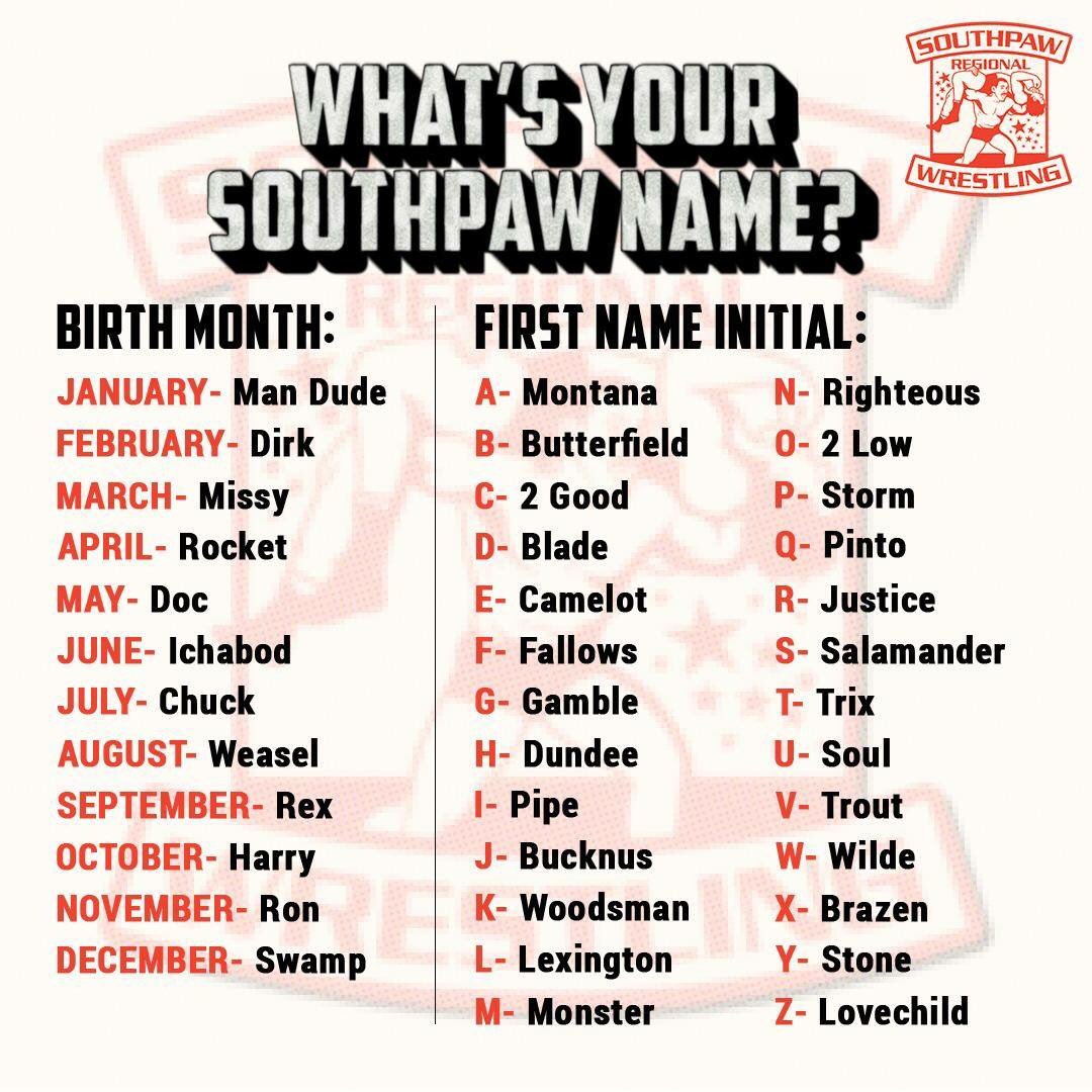 WWEUK's tweet photo. Find your #Southpaw Regional Wrestling name! https://t.co/U9Cdb4X21x