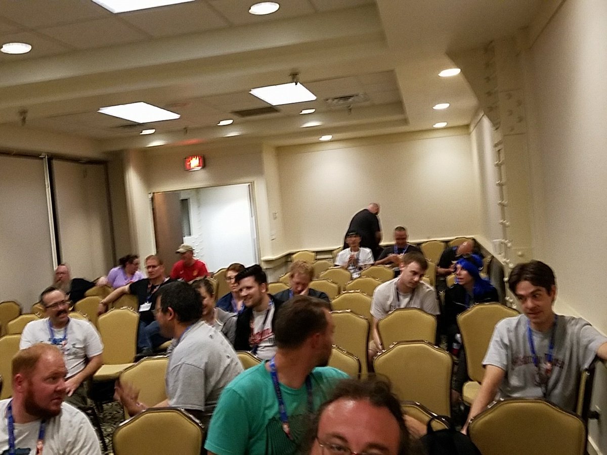 Missy_Woford's tweet photo. Shadowcasters Panel audience. #shadowcasters #shadowrun #gencon50 https://t.co/ZdP815jE81