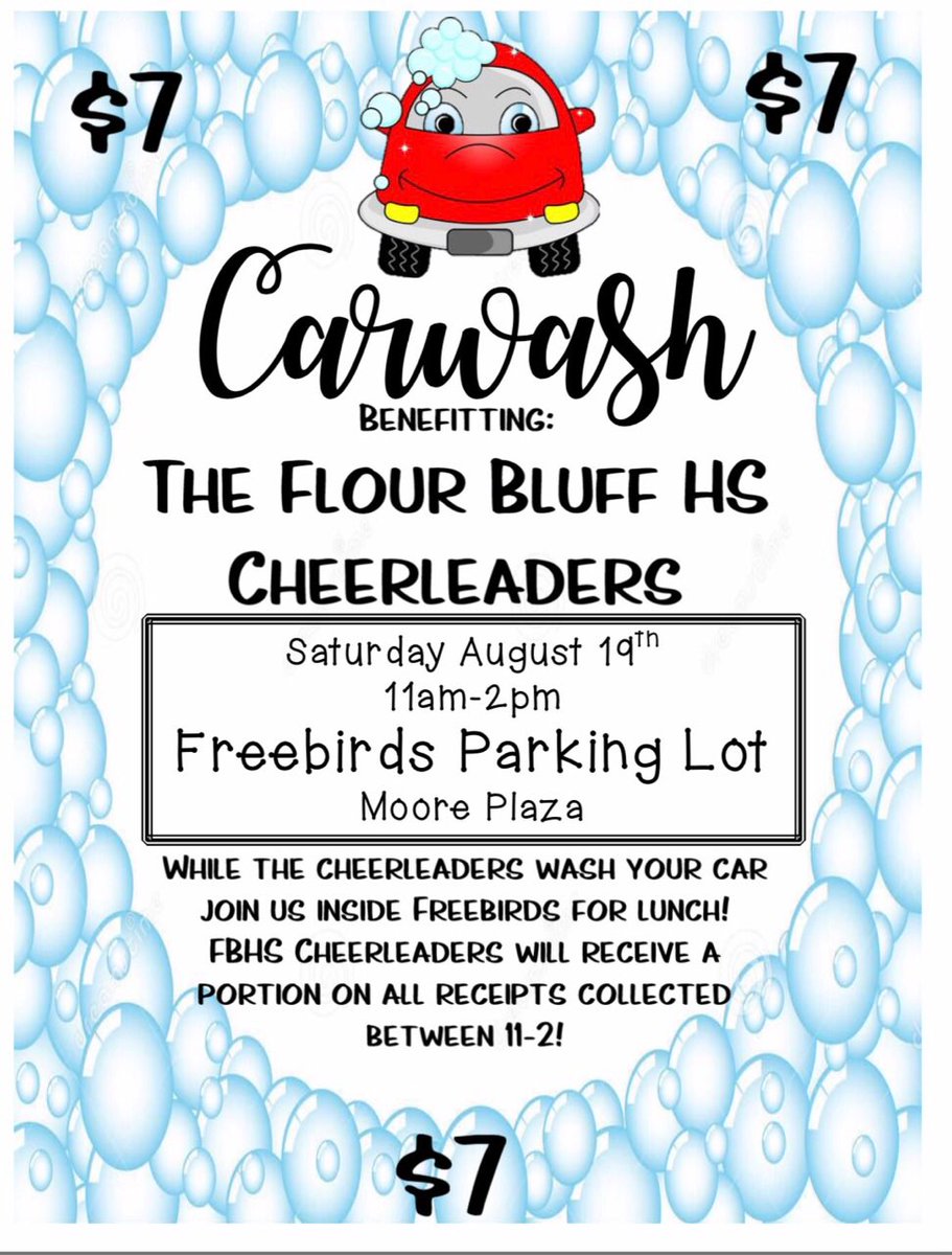FBHScheer's tweet photo. Come out and support your FBHS Cheerleaders tomorrow🎀Join us at Freebirds for lunch, and get your car washed!🚗🚗 https://t.co/9jhlGhWlpj