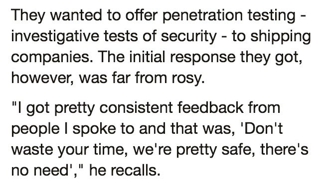 troyhunt's tweet image. Very interesting stuff: "How hackers are targeting the shipping industry": bbc.com/news/technolog…
