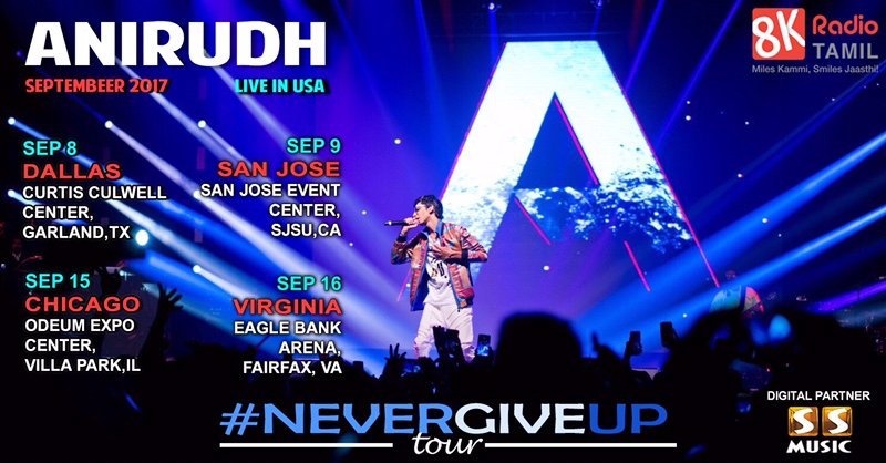 SSMusicTweet's tweet photo. Dear #SSHearts We are Proud to Announce that we are the digital partner for #Rockstar @anirudhofficial ’s #NeverGiveUpTour @8kradiotamil https://t.co/FgQ7r7bbxf
