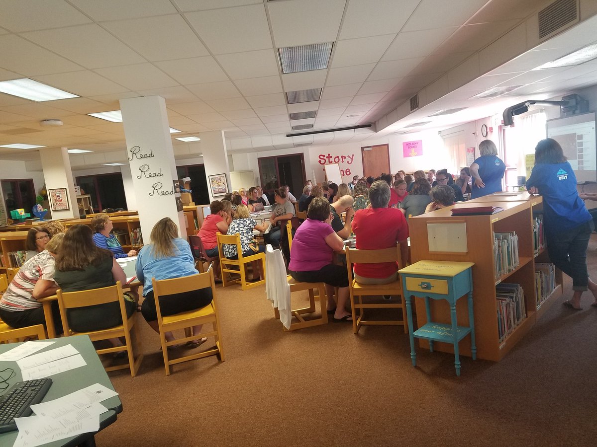 kmcooley5's tweet photo. All staff meeting to kick off the school year! Leadership team provided lots of motivation! #together #weareallteachers #TeamBluff https://t.co/dA8JshyJpD