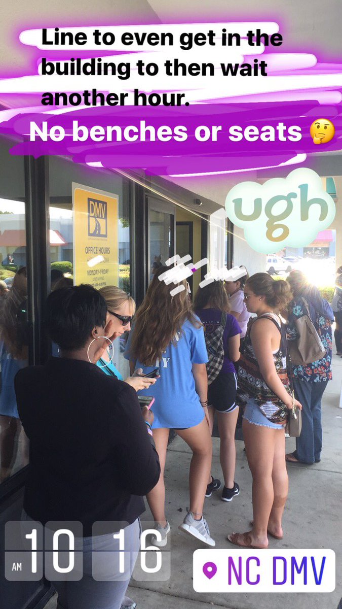 TdubHokie's tweet image. Waiting 3hrs to renew drivers license w/ no changes is ridiculous. At least have some benches outside. #DMVFail #NCDOT
