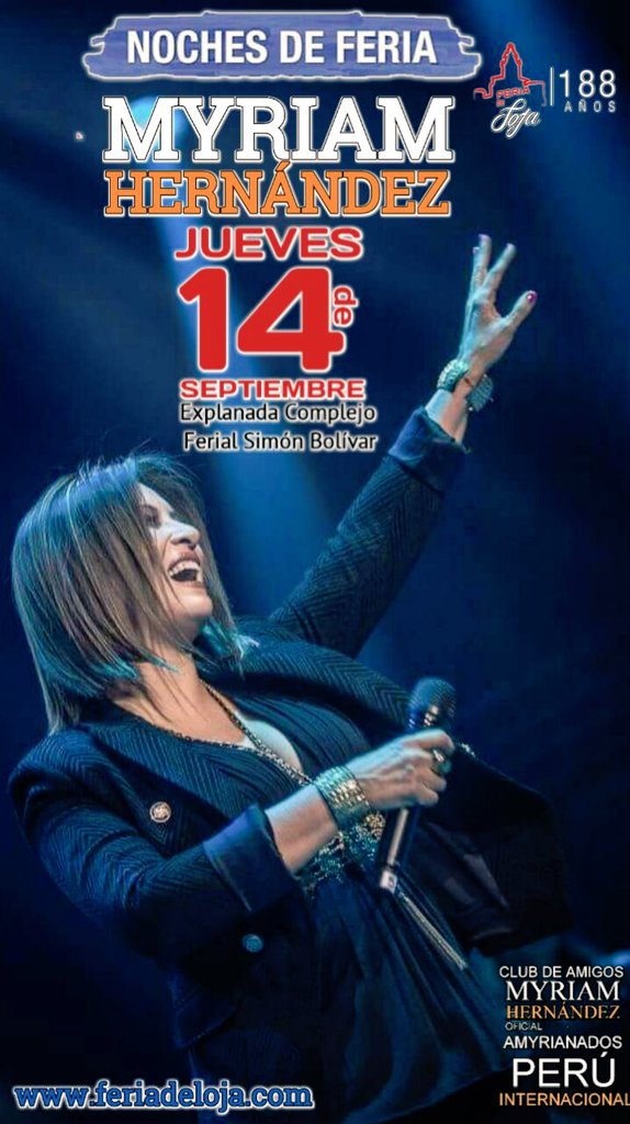 MyriamHNPer's tweet photo. #Amyrianados 🎤 Este 14 de Sep. Llegará a cautivar a LOJA - ECUADOR nuestra artista @MyriamHN con sus grandes 🎶 éxitos. 👉 @LaFeriaDeLoja https://t.co/RywVt2Hg3h