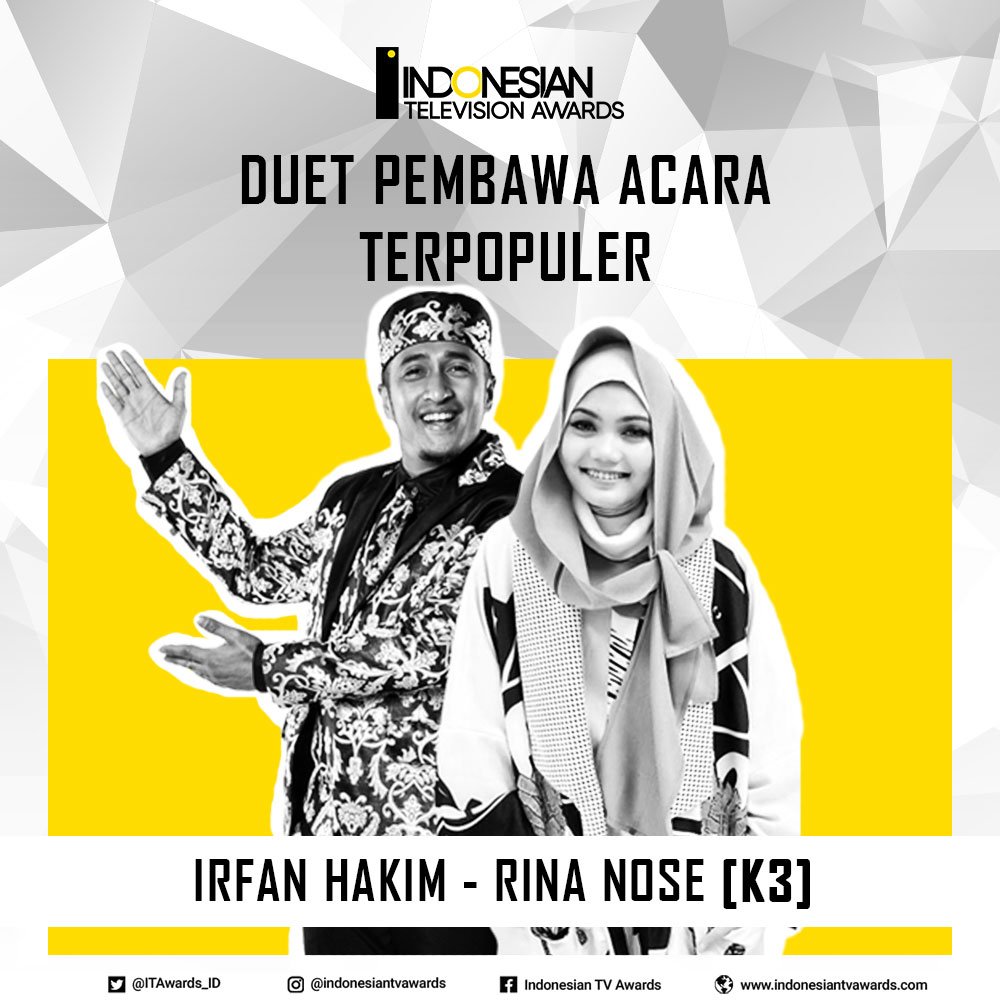 WahyuDn_24's tweet photo. Vote 'Duet Pembawa Acara Terpopuler' @irfanhakim dan @Rina_Nose 

#voteITA2017 K3 https://t.co/NOPb8m8Zf1