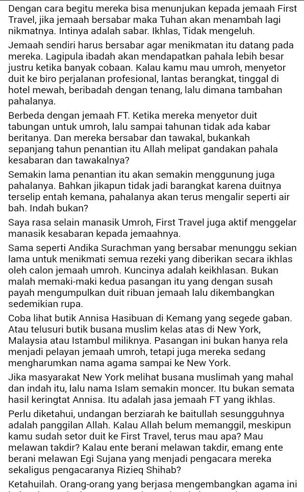 GarisWaras's tweet photo. Satire banget ☺

"Jamaah First Travel, IKHLASLAH" https://t.co/i8qQJxjMiy