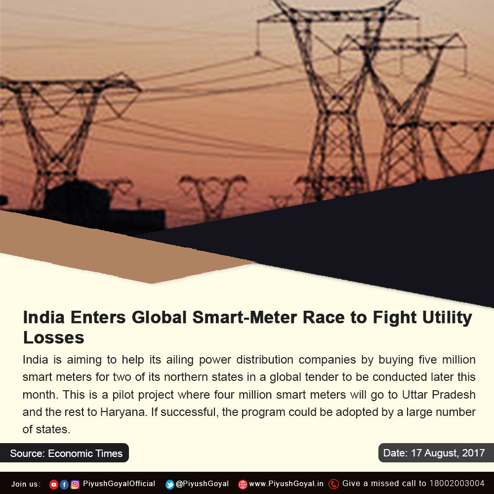 PiyushGoyal's tweet image. Govt. to install 50 lakh smart meters to curb DISCOMs&apos; debt burden &amp;amp; losses, ensuring 24x7 Affordable Power for All.
economictimes.indiatimes.com/industry/energ…