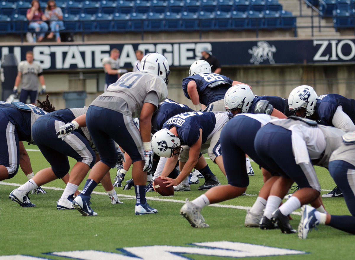 USUFootball's tweet photo. Eberle, B. Gajkowski, McGuire and Odegard were informed after practice that they were put on scholarship! #AggiesAllTheWay #HardWorkPaysOff https://t.co/iiwUQetbzF