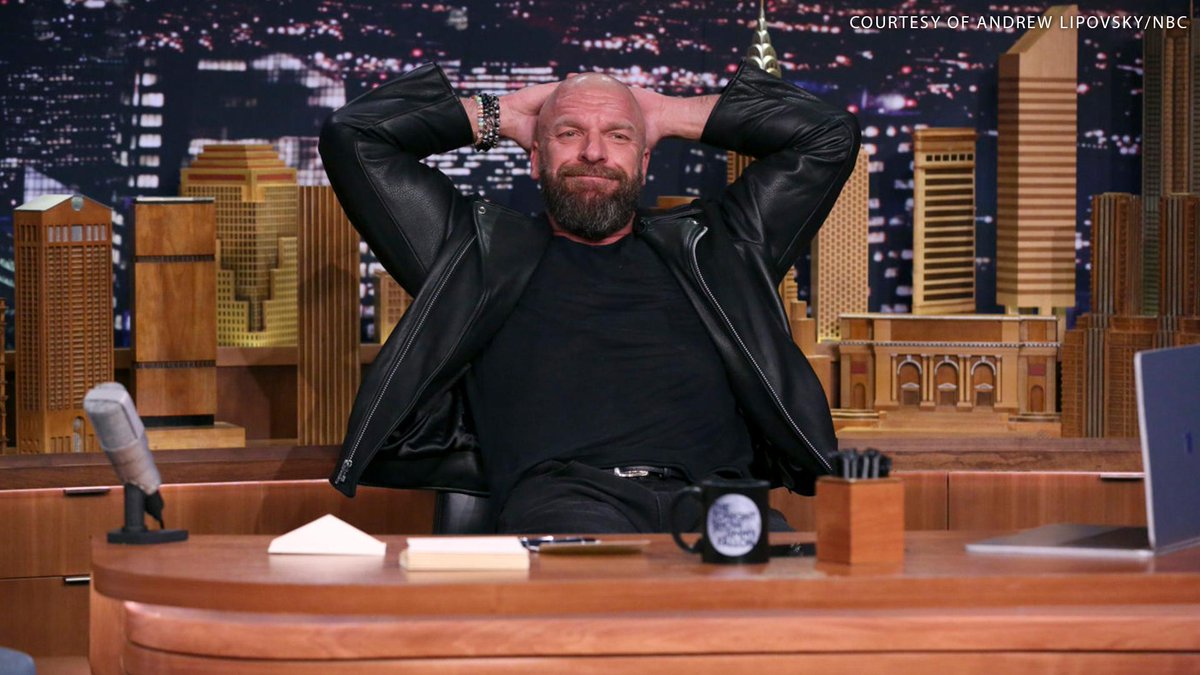 WWE's tweet image. .@TripleH crashed @FallonTonight and this is what happened.... wwe.com/article/triple…