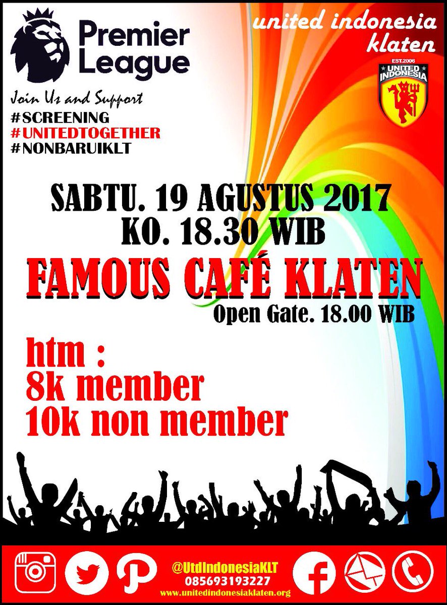 Nonton bareng EPL
Swansea City vs MUFC Famous cafe
Sabtu,19 Agustus 2017
OG : 18.00
HTM : 8k/10k
CP : 082136589326
#UnitedTogether #NobarUIK